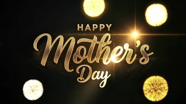 Happy mothers day golden text with light effect on a dark background