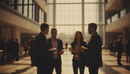 Business Professionals Networking in Modern Architectural Setting Collaboration and Communication