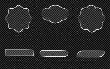 
Light frame liquid glass, glass panel set for mobile and web apps, and tech board frame in futuristic style. HUD element interface, illustration. 
Light glass collection with glow effect