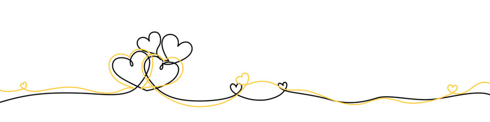 Group of hearts drawn with a continuous line. One line art symbolizing love, friendship, and celebration. Vector illustration for romance and holiday.