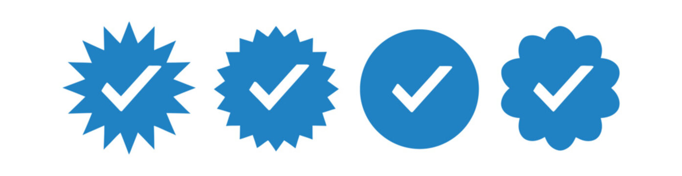 Blue Check Mark Icons Assortment with Various Shapes on White Background