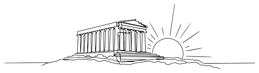 The Parthenon on the Acropolis in Athens at sunrise continuous one line drawing Vector illustration of a famous ancient Greek landmark for a travel and history concept © Wieslaw