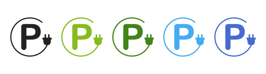Electric car charging station, icon vector on transparent background.
