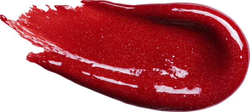 Glistening Ruby Red Lip Gloss Swatch Showcasing Smooth Texture and Bold Color
