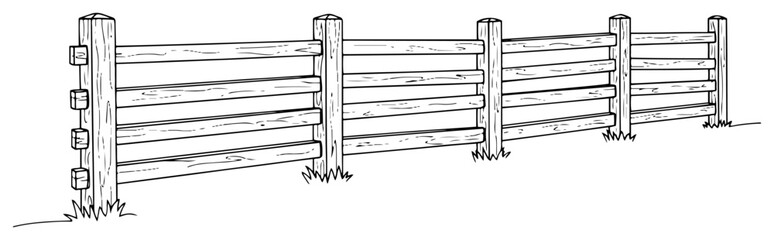 Wooden farm fence in a rural countryside setting continuous one line drawing Vector illustration of a rustic boundary for an agriculture or nature concept © Wieslaw