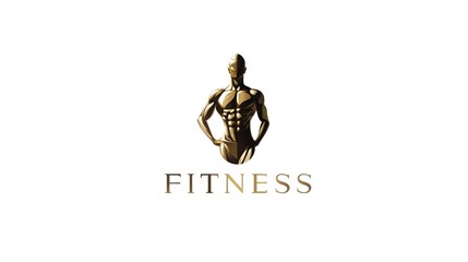 Luxury fitness logo with golden muscular man symbol. Concept: Premium fitness branding, luxury sports identity, strong masculine body emblem, white and gold aesthetic for fitness/sport salon.