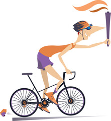 Cycling man with a torch in the hand