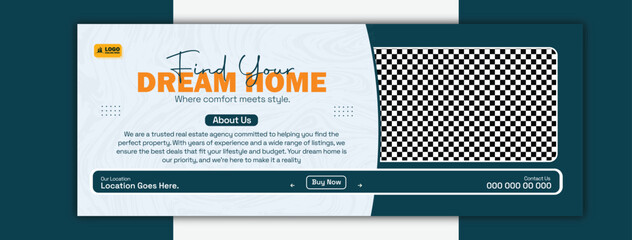 Find your dream home real estate cover template design for social media