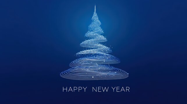 Abstract Christmas tree design with Happy New Year greeting on blue background - Powered by Adobe