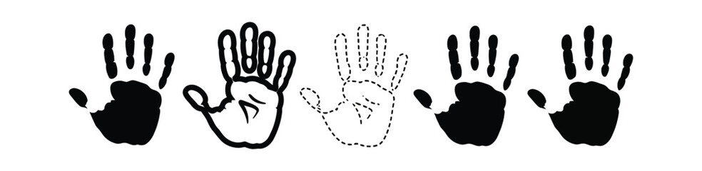 Obraz premium Five Handprints Illustration, Black Solid and Outline Designs on Transparent Background