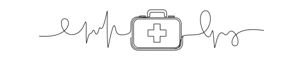 Obraz premium First Aid Kit with EKG Line Heartbeat in Outline on Transparent Background