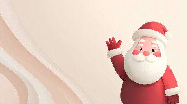 Cartoon Santa Claus waving hello on a festive holiday background