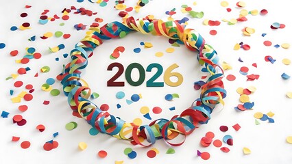 Obraz premium Festive 2026 Design with Scattered Confetti on White