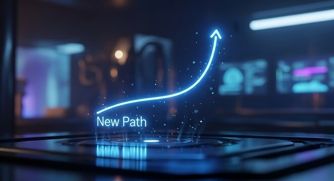 Futuristic neon arrow graph illuminates a new path forward in digital innovation - Powered by Adobe