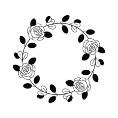 Rose wreath silhouette vector isolated on white background