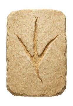 Bird track fossil featuring slender, curved toe prints and faint claw marks.