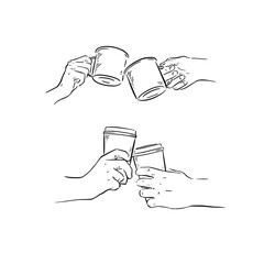 Cheers non alcoholic drinks. Hand drawn illustrations.