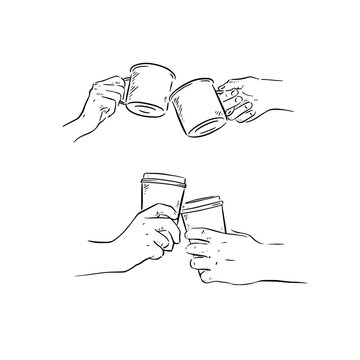 Cheers non alcoholic drinks. Hand drawn illustrations.