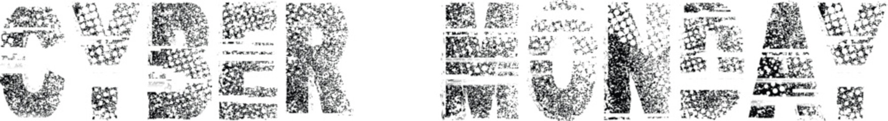 Cyber Monday grunge typography with distresses black letters , bold rough and glitched texture style for modern promo design and sale promotion. Ideal for bold advertising layouts.