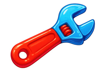Adjustable spanner icon in bright red and blue colors, illustrating repair, settings, and maintenance concepts