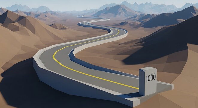 Winding mountain road with rocky landscape and distant peaks under a cloudy sky