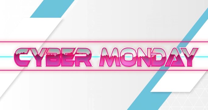 Naklejki Displaying glossy pink CYBER MONDAY text centering on digital banner, with cyan glow line