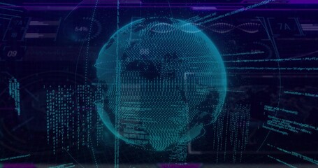 Projecting holographic globe rotating in dashboard, showing alphanumeric streams and code panels