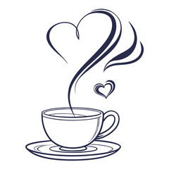 Cup of Coffee with Heart-Shaped Steam and Small Heart floating