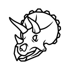 Line art illustration of a triceratops head, iconic prehistoric creature profile, cartoon style vector graphic design element. © DesignerFaria
