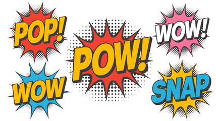 Set of comic speech bubbles with halftone effects vector illustration of retro cartoon sound effects isolated on white background