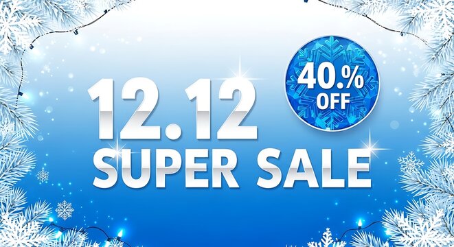 1212 super sale with 40% off, winter themed promotion banner