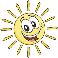 Cheerful Cartoon Sun Character With Happy Expression vector illustration