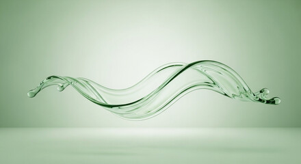 A dynamic splash of clear liquid in a fluid wave motion, isolated on white background