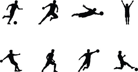 Silhouettes of Soccer Players in Action on White Background Graphic Resource