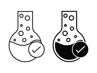 lab flask and check mark symbolizing lab tested vector icon set. lab tested with flask and checkmark icon.