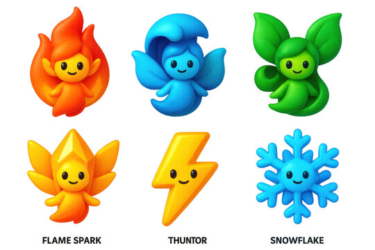 Naklejki Group of six cartoon characters, each with a different color