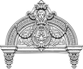 Intricate architectural ornament with neoclassical facial detail