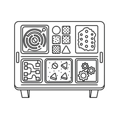 Structured grid showcasing various abstract problem-solving concepts, system elements, and strategic thinking challenges vector