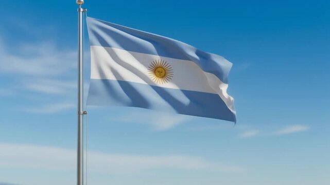 Argentina national flag waving against clean blue sky in wind stock footage clip