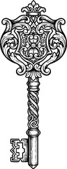 Ornate antique key illustration vintage access object