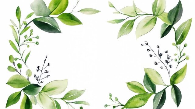 Watercolor greenery border with elegant leaves and delicate branches