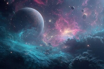 Fototapeta premium Cosmic nebula with planet
