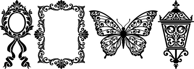 Ornate Decorative Elements Black and White Ornaments