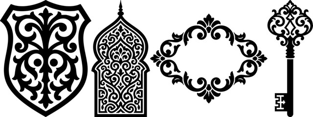 Elegant ornamental crest dome frame and ornate key decorative elements