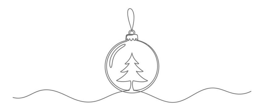 OneLine Drawing of Christmas Tree Bauble Ornament with Transparent Background