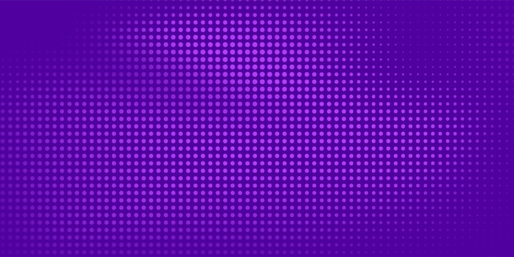 Abstract purple color with halftone pattern. Retro comic gradient background. Combination violet on pixelated dotted texture overlay.