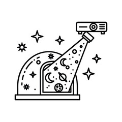 Space projector icon illustrating cosmic exploration, astronomy education, and celestial wonder for learning