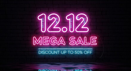 1212 mega sale neon sign discount up to 50% off