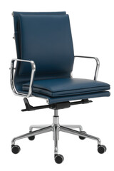 Modern blue leather office chair isolated on a transparent background