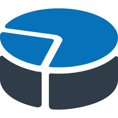 3D Pie Chart Graphic With Blue and Dark Blue Slices Representing Data Analysis and Statistics Isolated on Transparent Background